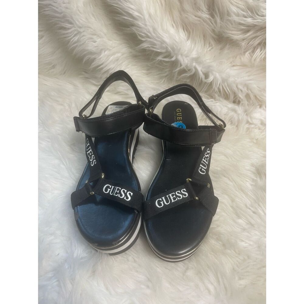 Guess Black Logo Strap Platform wedge Sandals SZ10